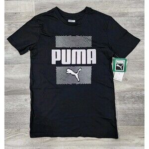 Kids Boy Puma T Shirts Black & White School Travel Sizes M New